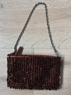Inge Christopher Beaded Clutch Brown Evening Purse Chain Strap Y2K *V8